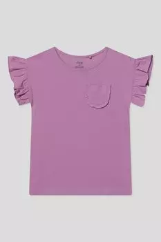 Футболка хлопковая с оборками на рукавах и карманом OVS