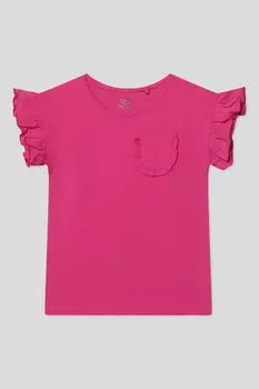 Футболка хлопковая с оборками на рукавах и карманом OVS