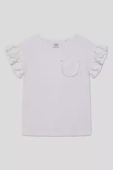 Футболка хлопковая с оборками на рукавах и карманом OVS