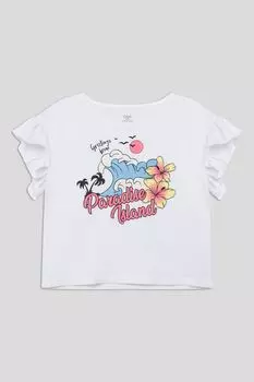 Футболка хлопковая с оборками на рукавах OVS