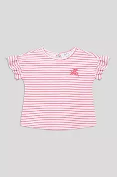 Футболка хлопковая с оборками на рукавах в полоску Fagottino