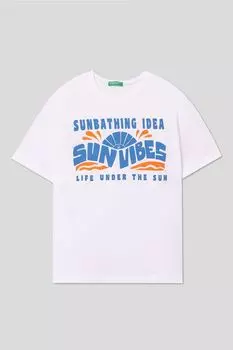 Футболка хлопковая с принтом Benetton