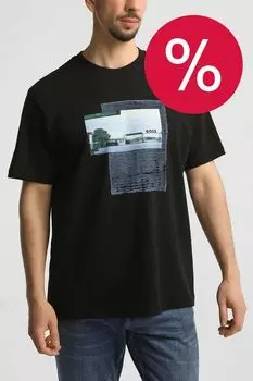 Футболка хлопковая с принтом BOSS