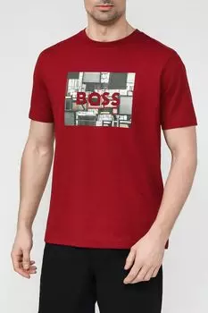 Футболка хлопковая с принтом BOSS
