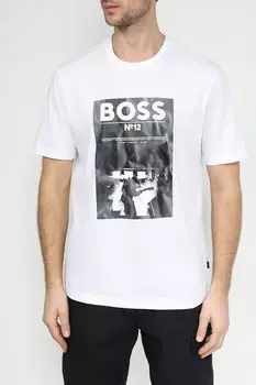 Футболка хлопковая с принтом BOSS