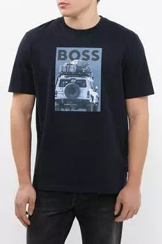 Футболка хлопковая с принтом BOSS