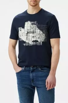 Футболка хлопковая с принтом BOSS