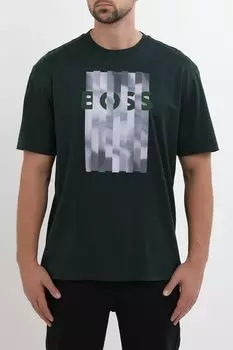 Футболка хлопковая с принтом BOSS