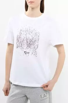 Футболка хлопковая с принтом Ea7