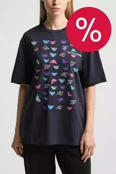 Футболка хлопковая с принтом EMPORIO ARMANI