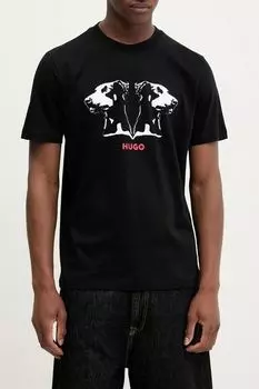 Футболка хлопковая с принтом HUGO