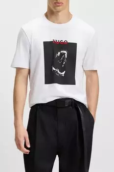 Футболка хлопковая с принтом HUGO