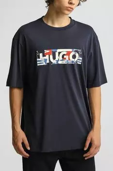 Футболка хлопковая с принтом HUGO