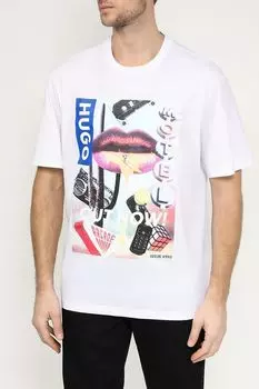 Футболка хлопковая с принтом HUGO BLUE