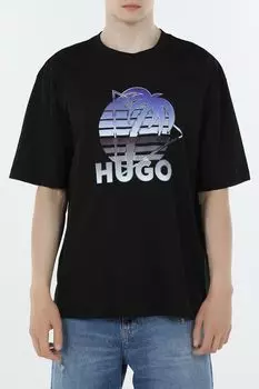Футболка хлопковая с принтом HUGO