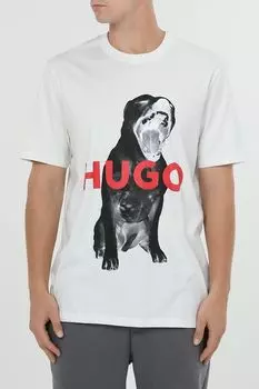 Футболка хлопковая с принтом HUGO