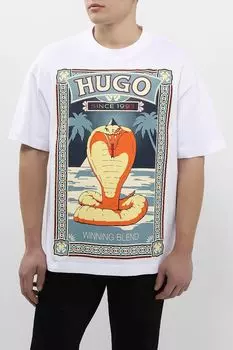 Футболка хлопковая с принтом HUGO