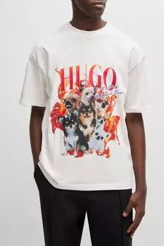 Футболка хлопковая с принтом HUGO