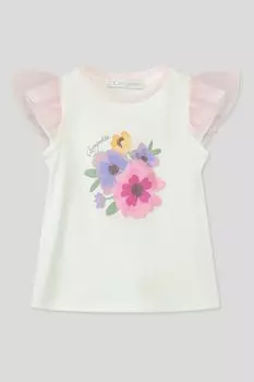 Футболка хлопковая с принтом и кружевной отделкой Choupette