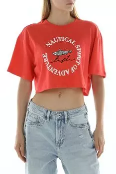 Футболка хлопковая с принтом укороченная Loft