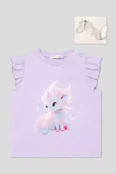 Футболка хлопковая с рюшами и принтом Choupette