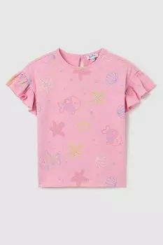 Футболка хлопковая с рюшами и принтом Fagottino