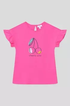 Футболка хлопковая с рюшами и принтом Fagottino