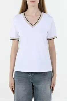 Футболка хлопковая с V-вырезом и контрастными деталями OVS
