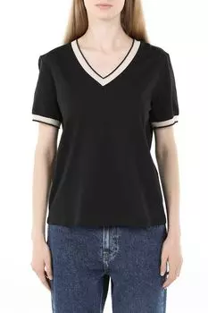 Футболка хлопковая с V-вырезом и контрастными деталями OVS