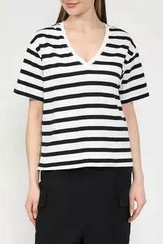 Футболка хлопковая с V-вырезом в полоску Esprit Casual