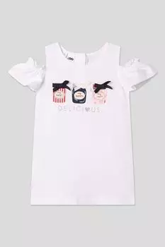 Футболка хлопковая с вырезами на плечах и принтом IDO