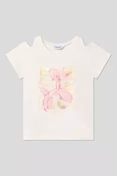 Футболка хлопковая с вырезами на плечах и принтом Mayoral