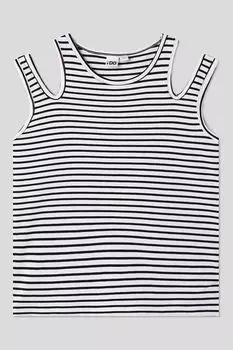 Футболка хлопковая с вырезами на плечах в полоску IDO