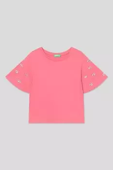 Футболка хлопковая со стразами Benetton