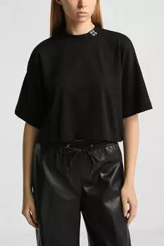 Футболка хлопковая укороченная свободного кроя HUGO