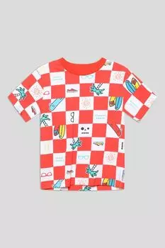 Футболка хлопковая в клетку с принтом OVS