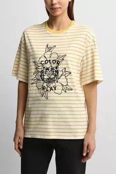 Футболка хлопковая в полоску с принтом COLORPLAY