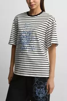 Футболка хлопковая в полоску с принтом COLORPLAY