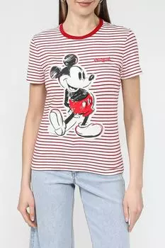 Футболка хлопковая в полоску с принтом Микки Маус Desigual
