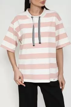 Футболка хлопковая в полоску со шнуровкой на воротнике Auranna