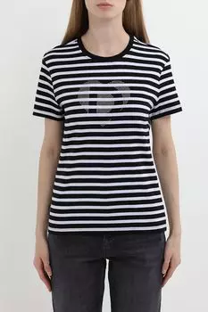 Футболка хлопковая в полоску со стразами Desigual