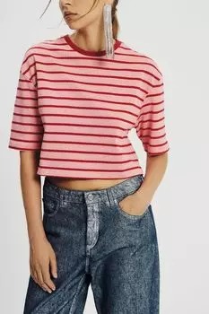 Футболка хлопковая в полоску укороченная Nume