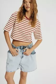 Футболка хлопковая в полоску укороченная Nume