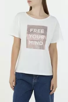 Футболка из смесового хлопка с принтом Comma