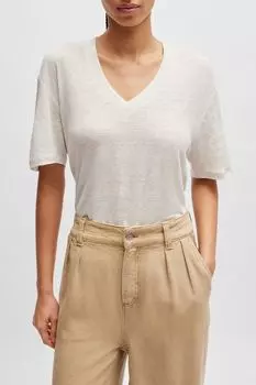 Футболка льняная с v-образным вырезом BOSS