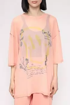 Футболка оверсайз из сетчатой ткани с принтом HUGO