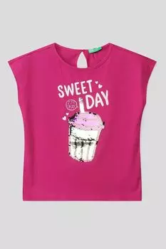 Футболка с декором из пайеток Benetton