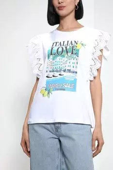 Футболка с принтом и кружевной отделкой FRACOMINA