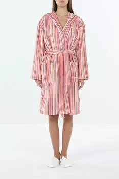 Халат банный хлопковый с капюшоном и поясом в полоску COINCASA