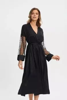 Халат-кимоно шелковый со вставками из тюля MARC & ANDRE